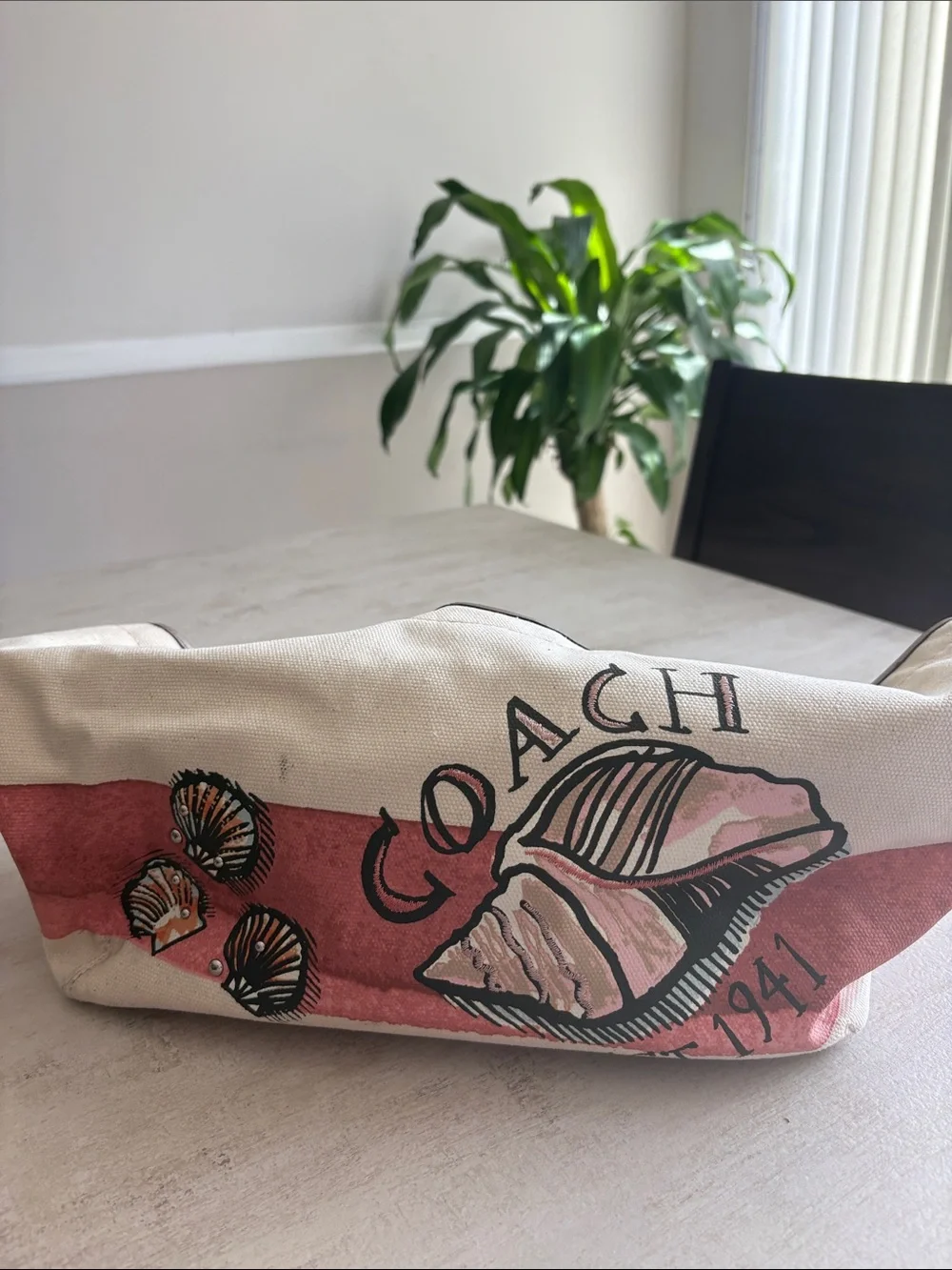 Coach Canvas Tote with Taupe Star Charm and Rose Gold Script